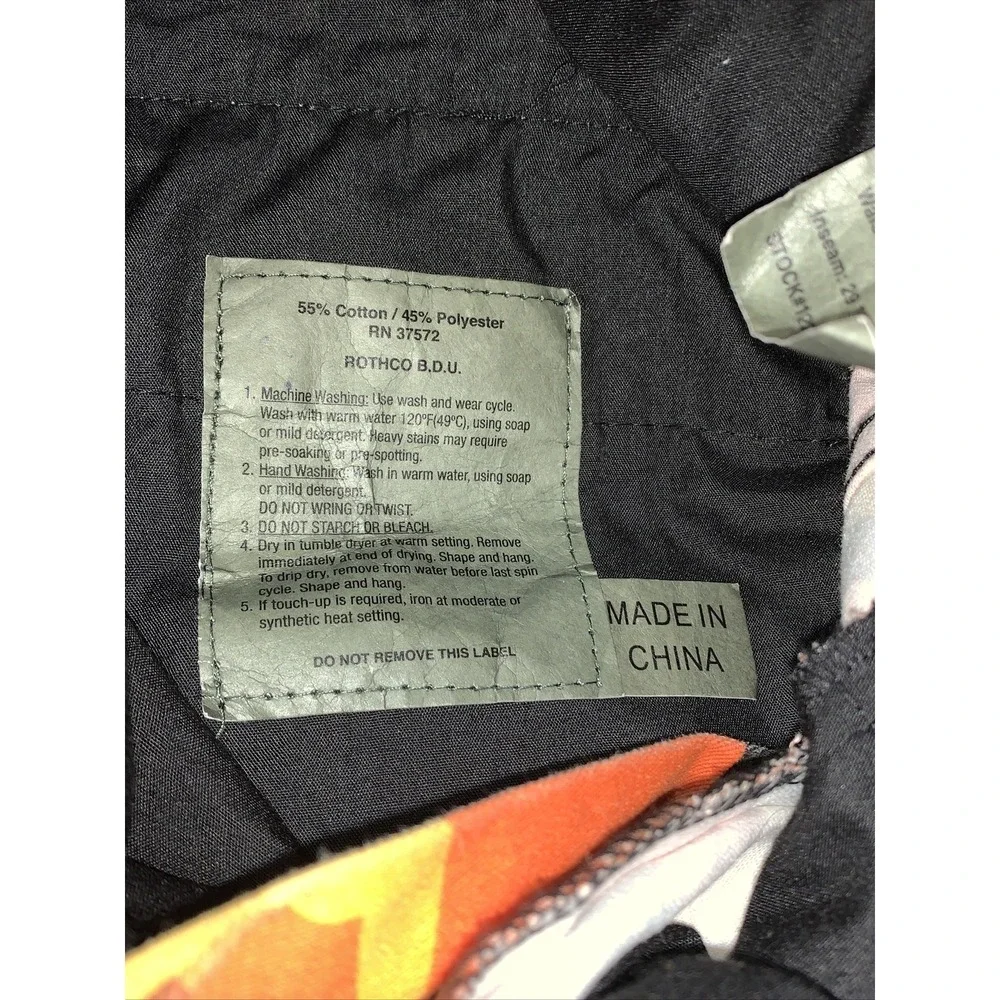 MENS ORANGE‎ CAMO ROTHCO Military B.D.U. Cargo Pants - X-Small